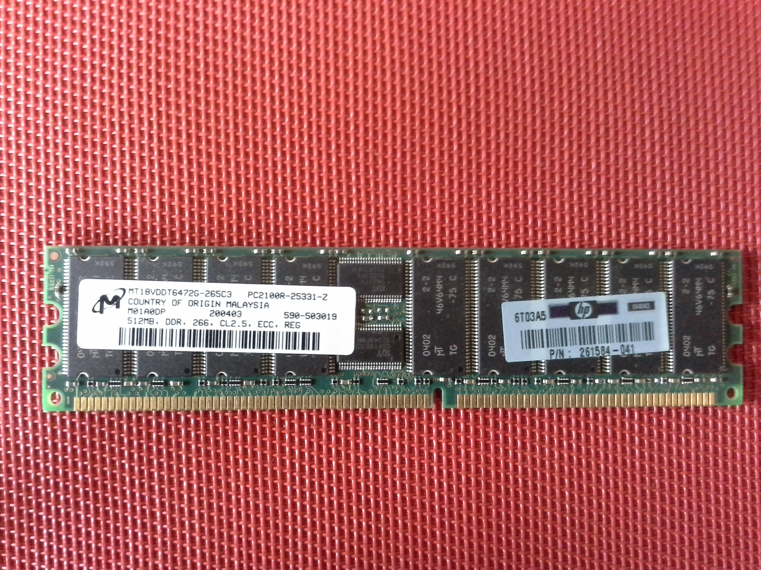 MT Micron 512MB PC2100R-25331-Z DDR-266MHz